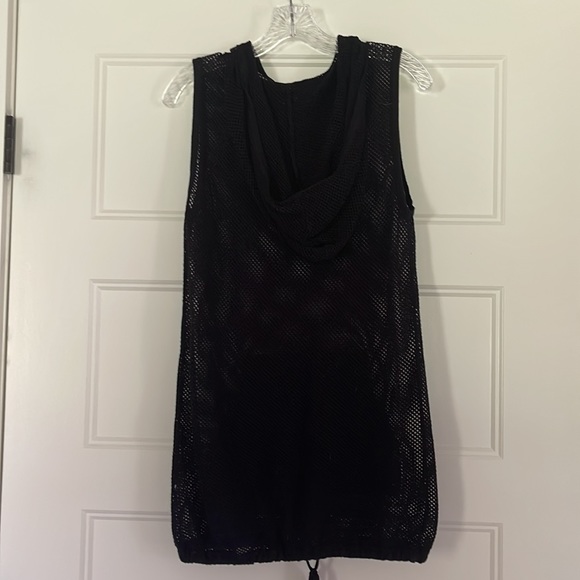 H Halston V-neck Mesh Sleeveless Hoodie Black Medium - Picture 8 of 11